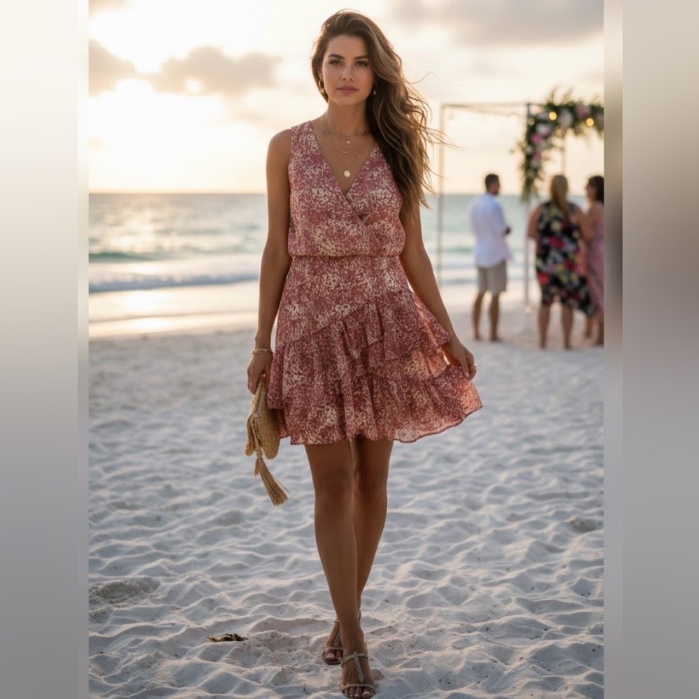Express Paisley Ruffle Wrap Front Dress - Picture 3 of 16